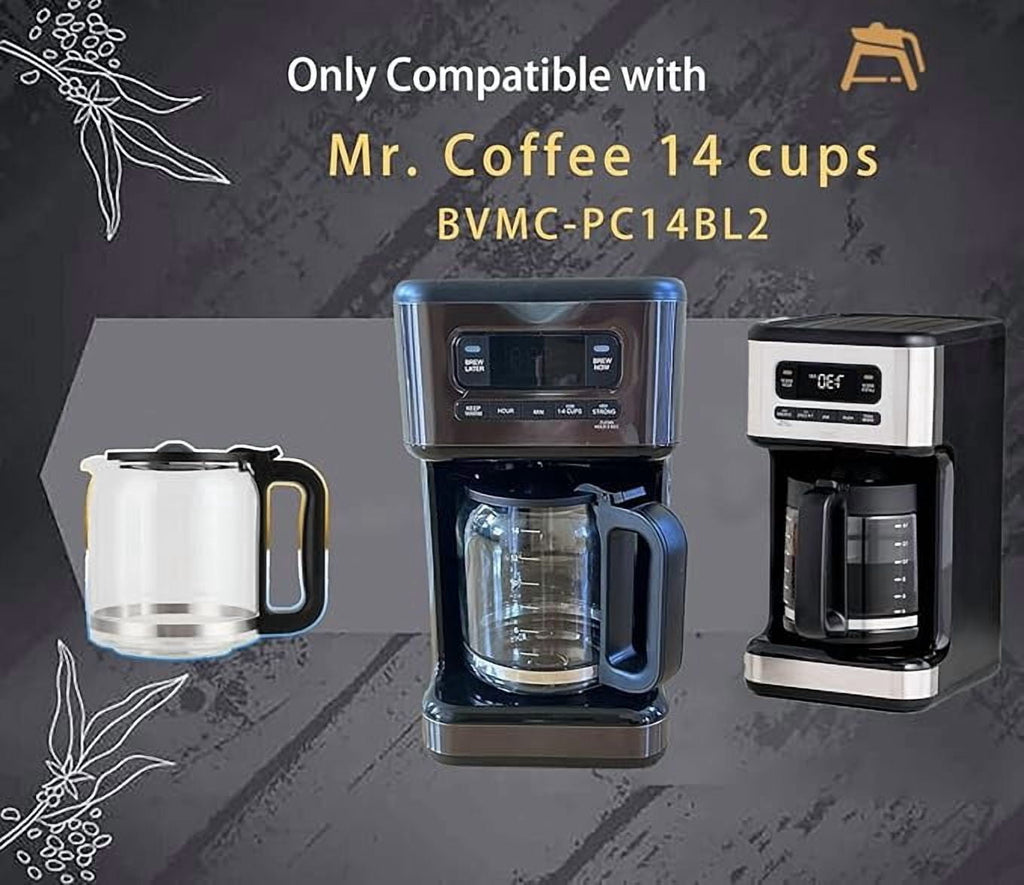 14 Cups Glass Coffee Maker Replacement for Mr. Coffee 14 cups coffee maker BVMC-PC14 - BPA-Free, Food Safe, Heat-Resistant Handle