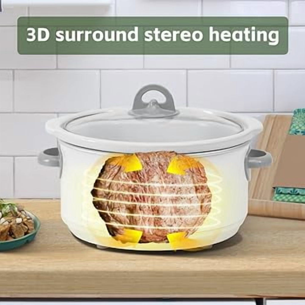 Slow Cooker 3.5 Quart - Dishwashers Safe Crock Ceramic Inner Pot and Glass Lid, White