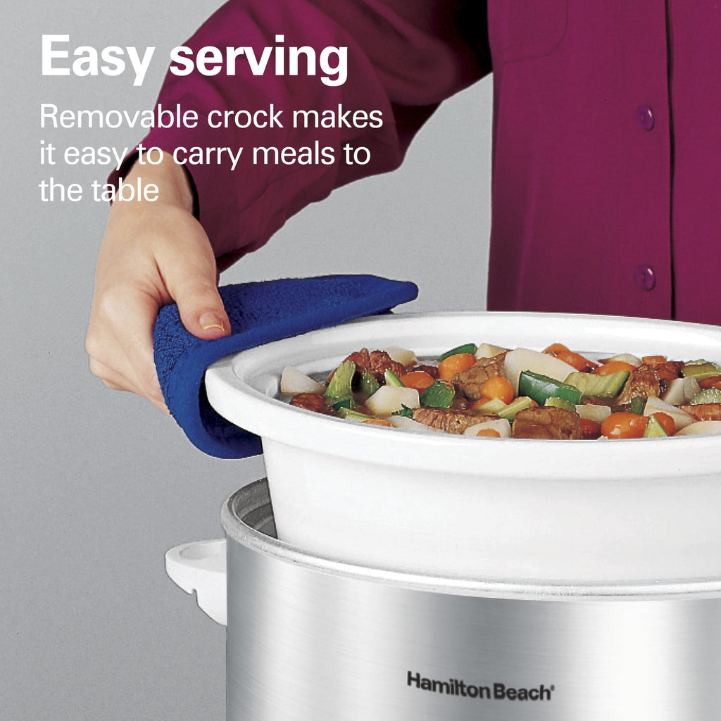 Hamilton Beach 4 Qt Slow Cooker - Stoneware Crock with Removable Pot, White and Silver