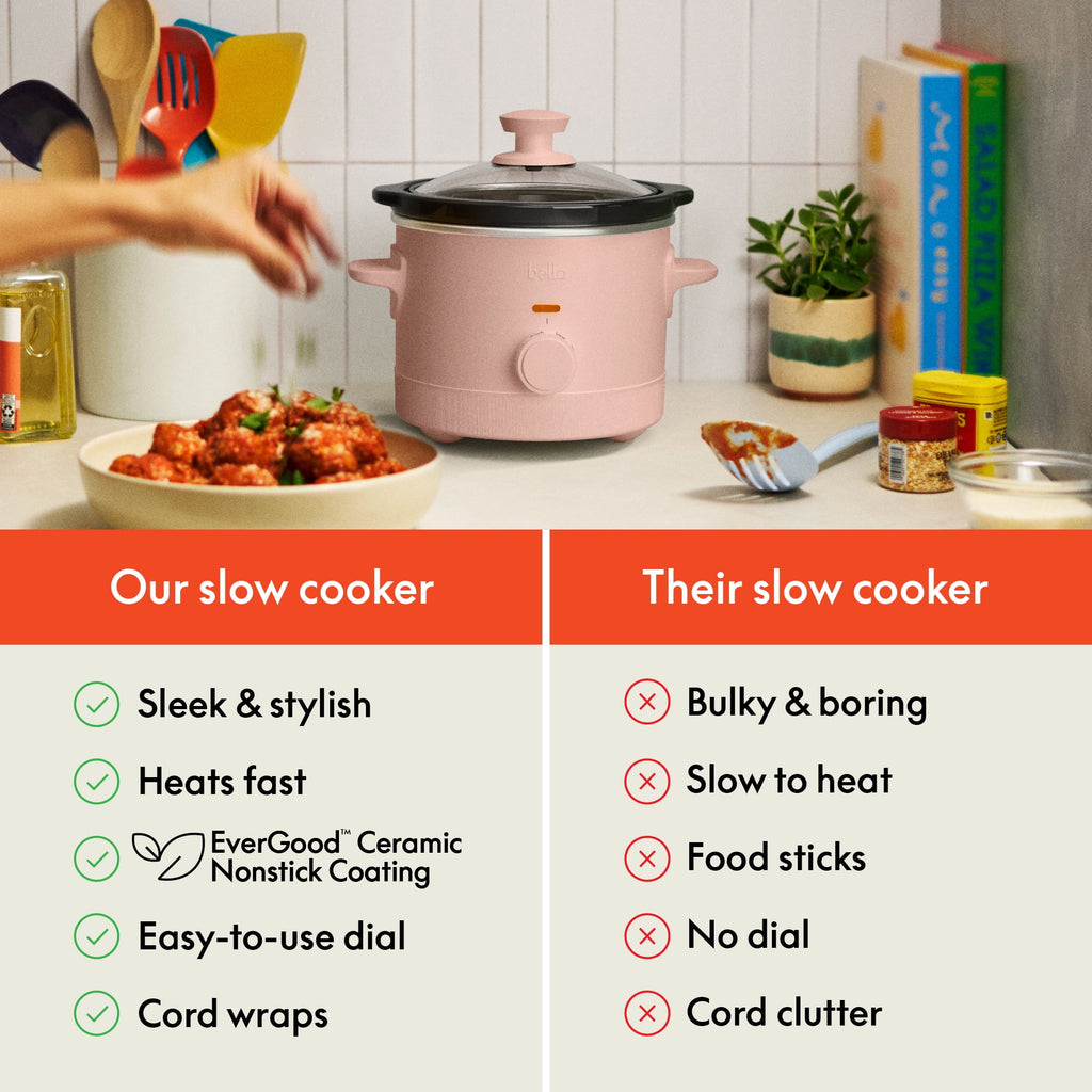 bella 1.5 Qt Manual Slow Cooker with 3 Heat Settings - Ceramic Nonstick Coating, Dishwasher Safe Pot & Tempered Glass Lid, Blossom