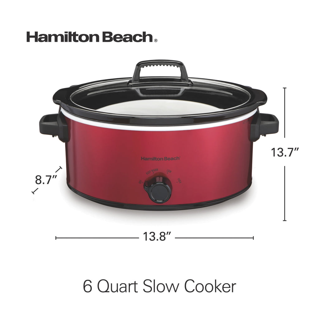Hamilton Beach 6 Qt Slow Cooker - Stoneware Crock with Removable Pot, Red