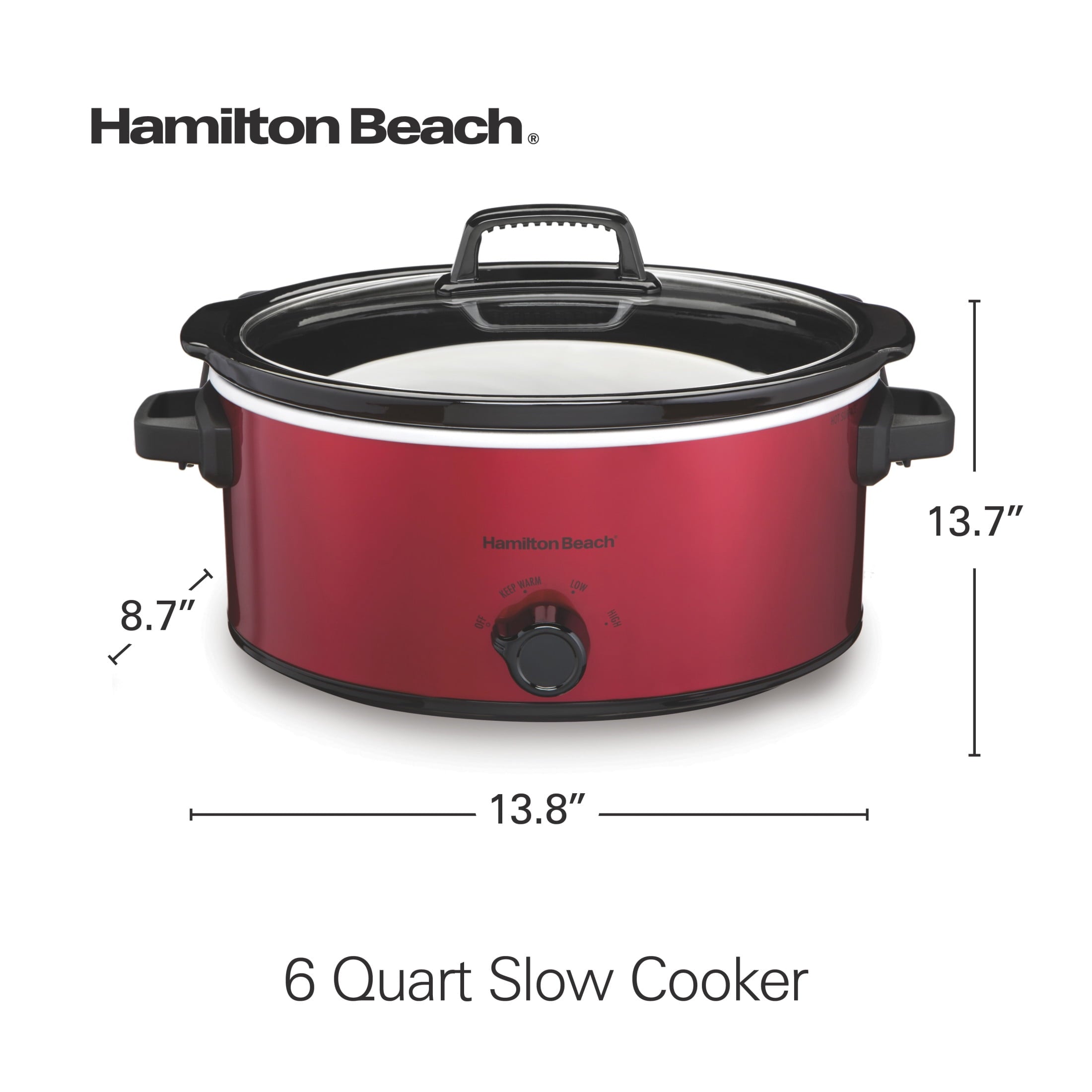 Hamilton Beach 6 Qt Slow Cooker - Stoneware Crock with Removable Pot, Red