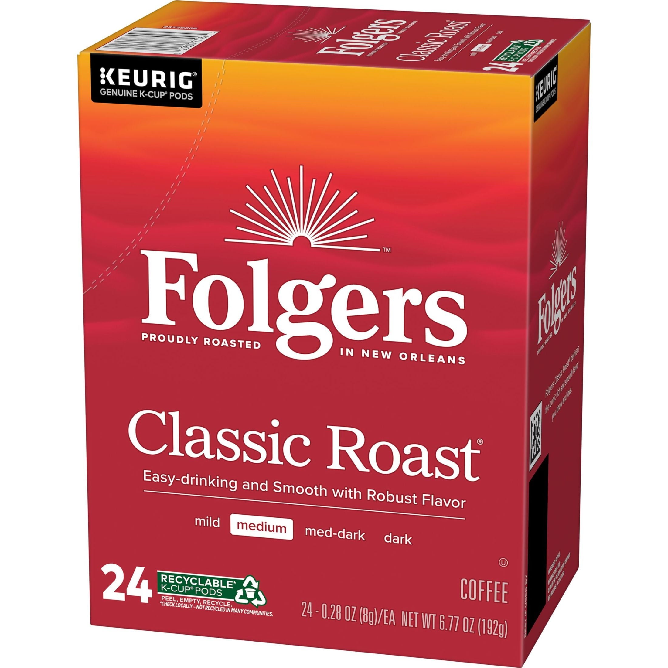 Folgers Classic Roast - Medium Roast Coffee, Keurig K Cup Pods, 24 Count Box - 4-Pack