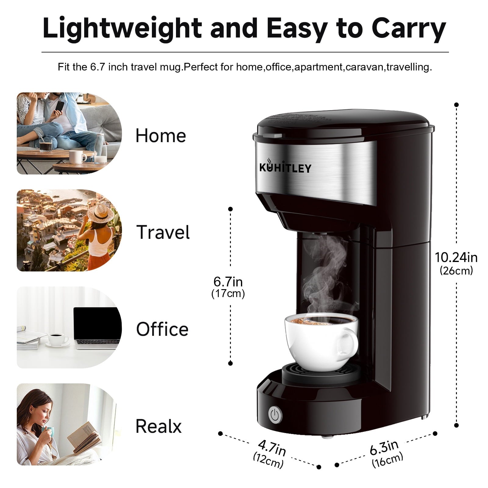MINI Single Serve Coffee Maker - Instant Coffee Maker One Cup for K Cup & Ground Coffee, Portable Capsule Coffee Machine with 6 to 14oz Reservoir, 90 Seconds Fast Brewing and One Button Operation