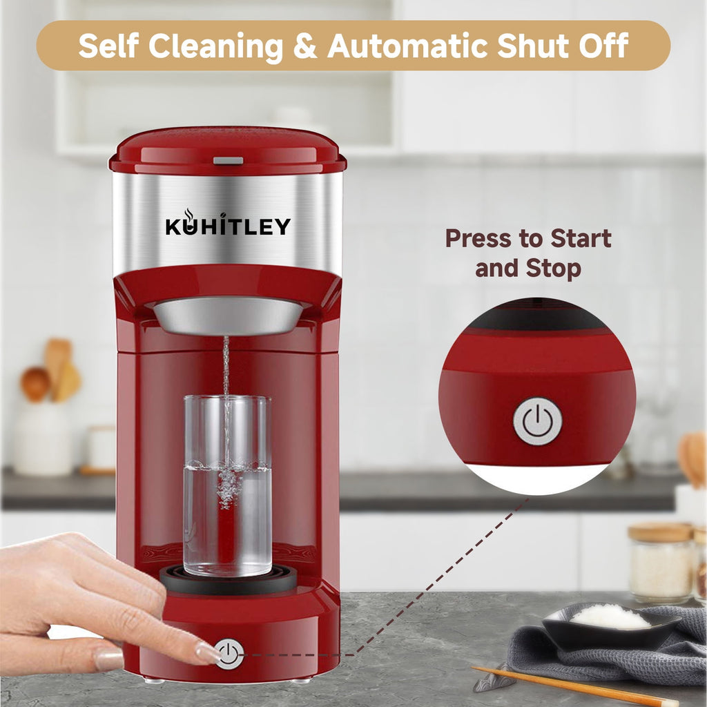 MINI Single Serve Coffee Maker - Instant Coffee Maker One Cup for K Cup & Ground Coffee, Portable Capsule Coffee Machine with 6 to 14oz Reservoir, 90 Seconds Fast Brewing and One Button Operation