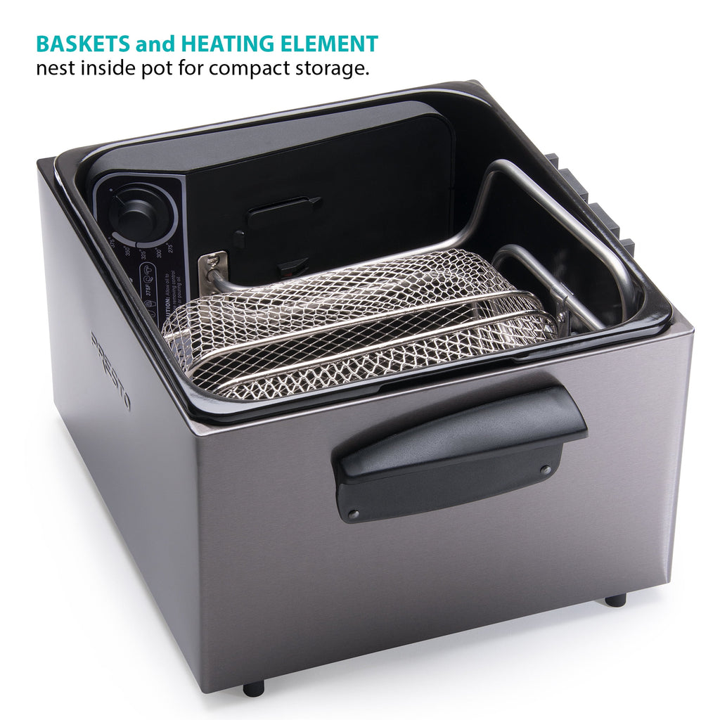 Presto 5 Qt Dual Basket Pro Fry Immersion Element Black Deep Fryer 05489