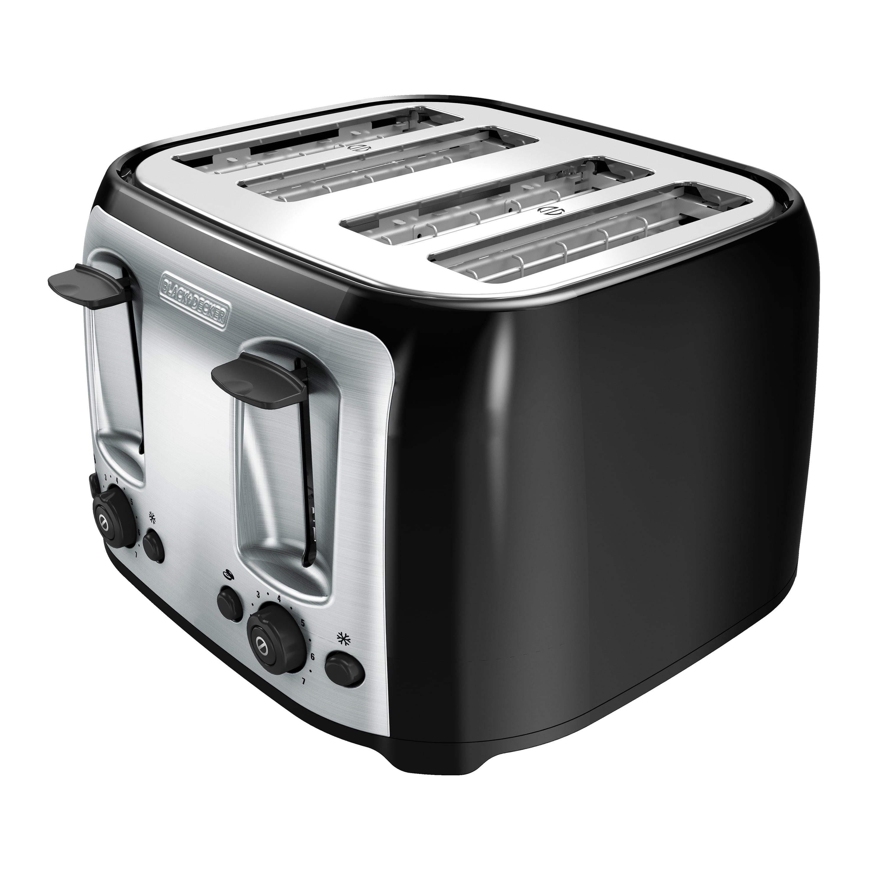 BLACK+DECKER 4-Slice Toaster with Extra-Wide Slots - Black with Stainless Steel Accents, including Crumb Tray