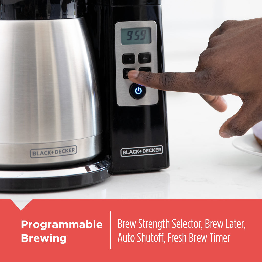 BLACK+DECKER 12 Cup Thermal Programmable Coffee Maker with Brew Strength and VORTEX Technology - Black/Steel
