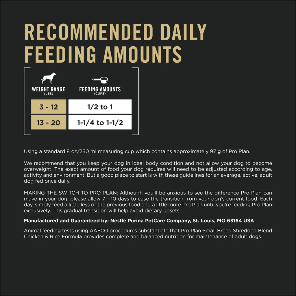Purina Pro Plan Small Breed Dog Food Shredded Blend Chicken and Rice Formula with Guaranteed Live Probiotics - 18 lb Bag