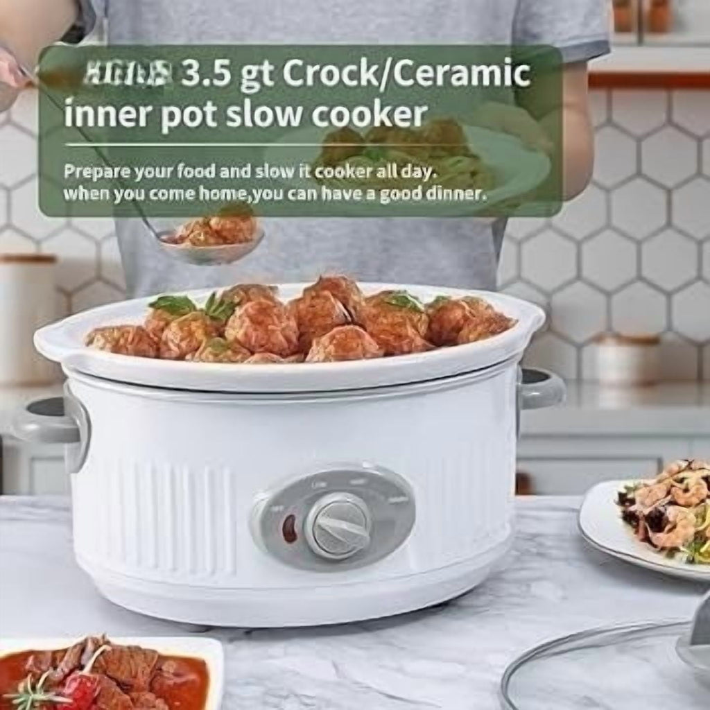 Slow Cooker 3.5 Quart - Dishwashers Safe Crock Ceramic Inner Pot and Glass Lid, White