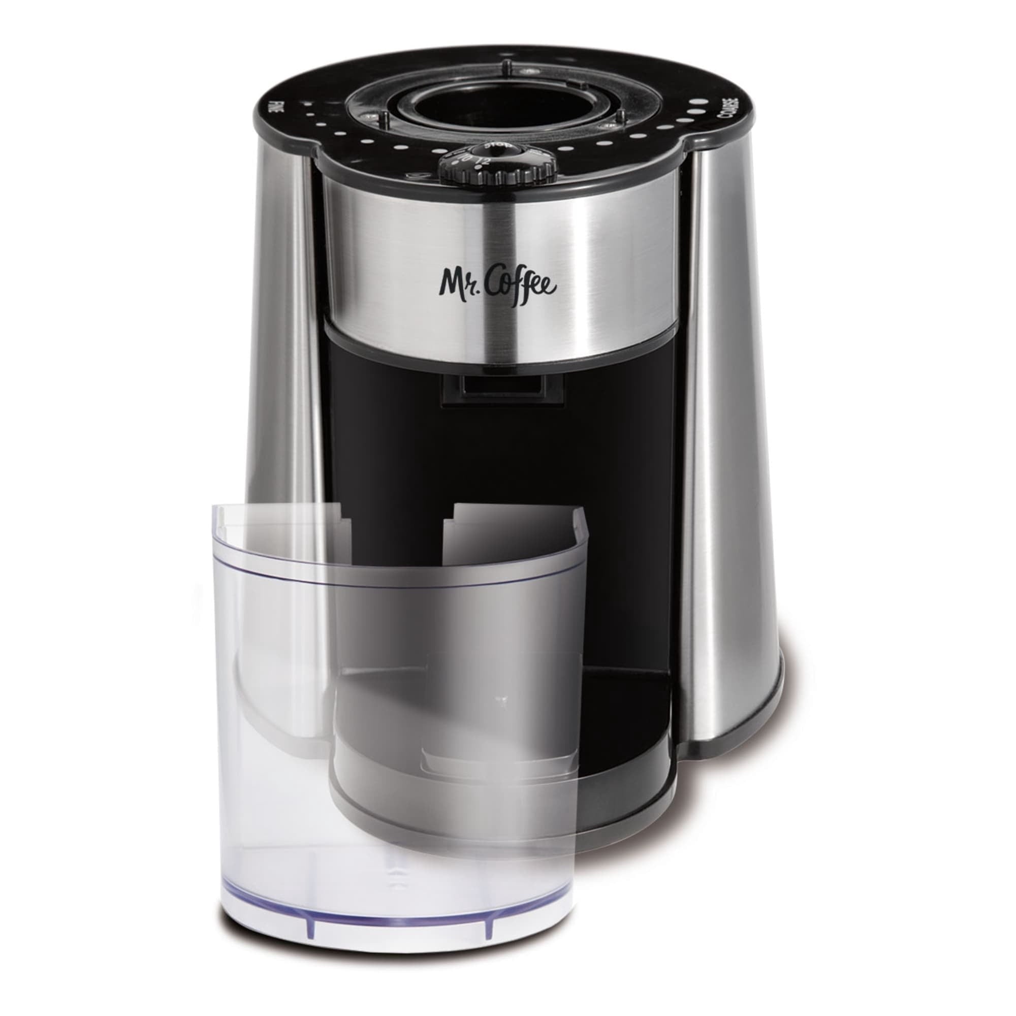 Mr. Coffee Automatic Silver Burr Mill Grinder with 18 Custom Grinds
