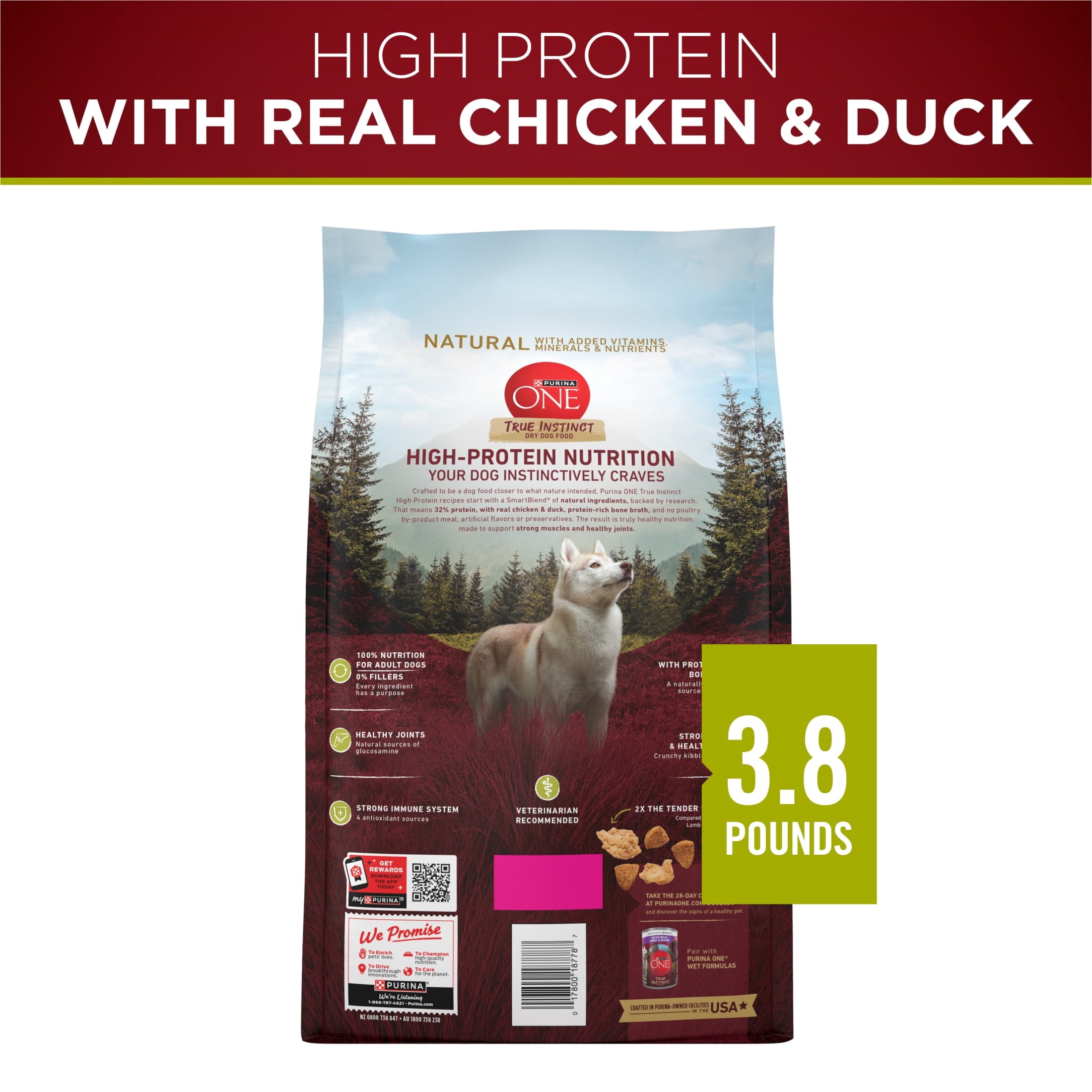 Purina ONE True Instinct High Protein Dog Food Formula with Real Chicken and Duck Natural with Added Vitamins and Minerals Dog Food - 3.8 lb.