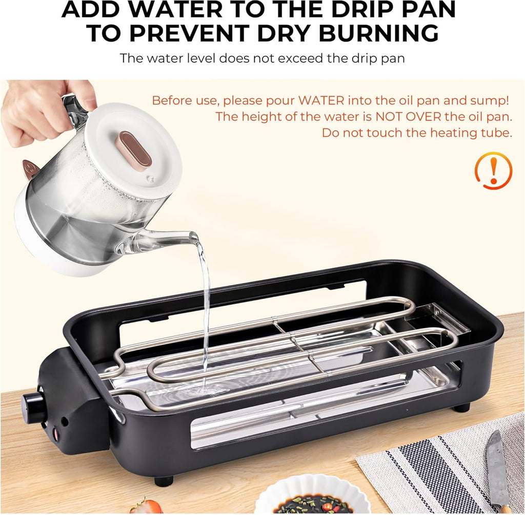 Electric Indoor Grill - 2 in 1 Indoor Grills for Kitchen with Grill Net & Non-Stick Cooking Removable Plate, Temperature Control, Dishwasher Safe, 1500W Smokeless barbecue