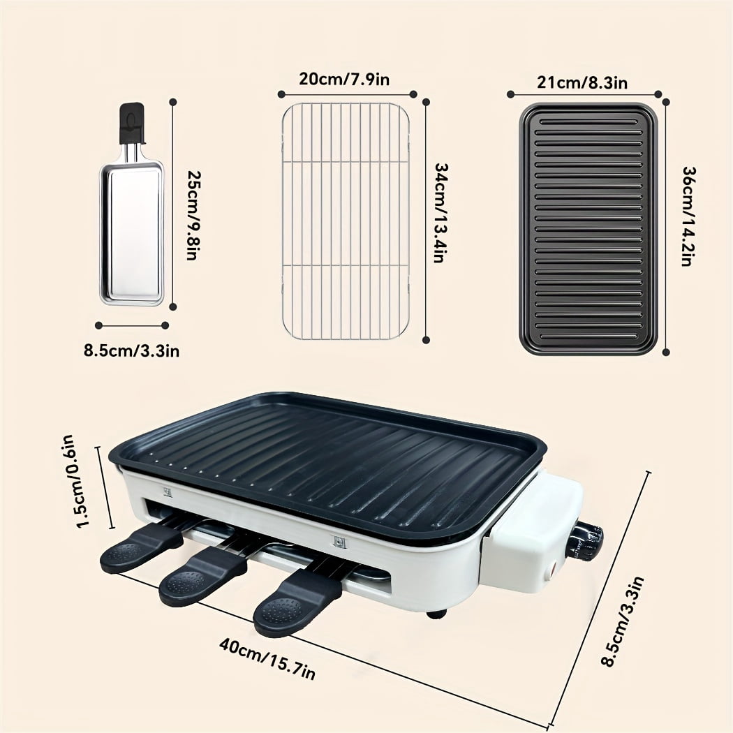 DELICIO 15.7-Inch Electric Indoor Grill - Non-Stick Countertop Barbecue Grill for Indoor Cooking, Smokeless Wood-Free Operation, Ideal for Small Families