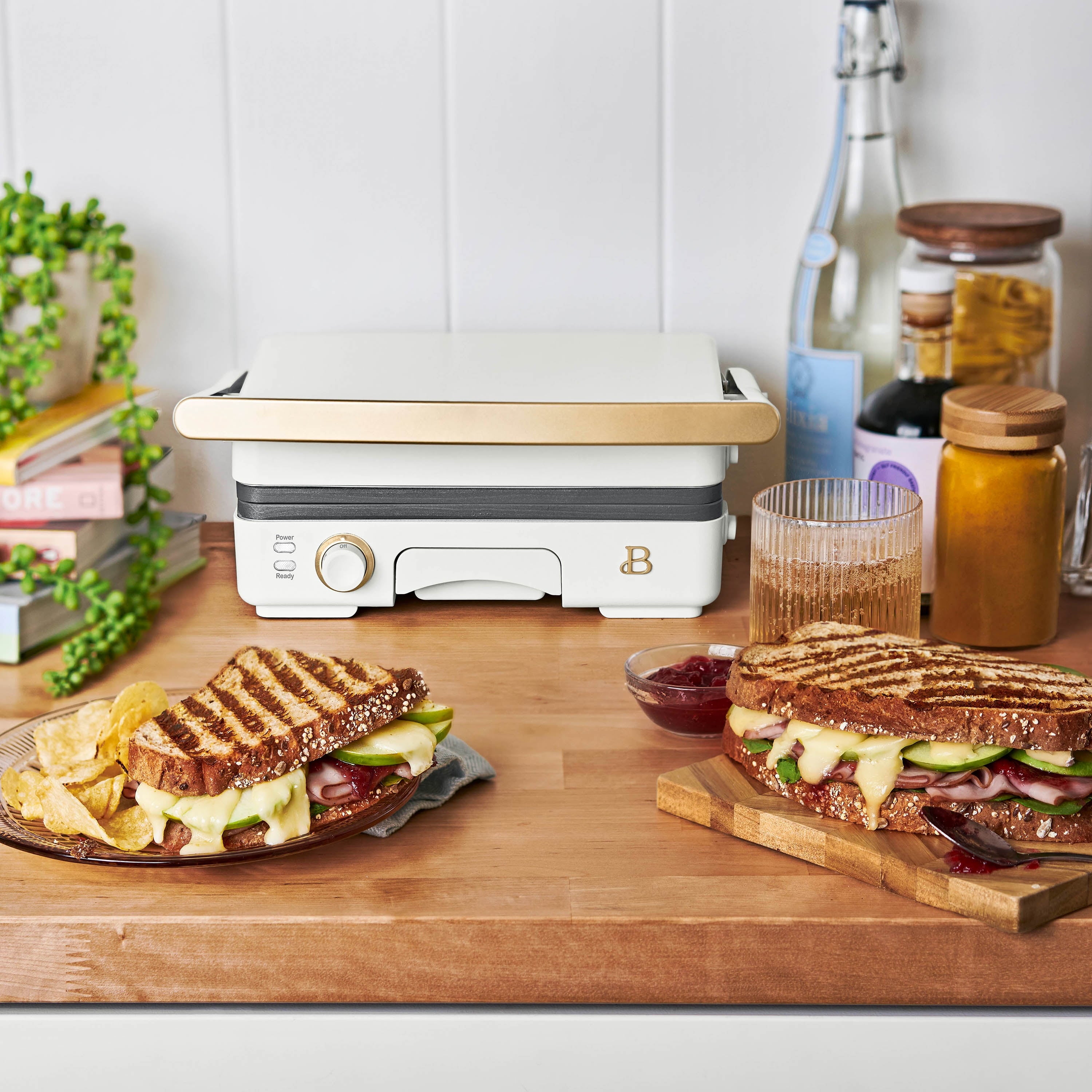 Beautiful 2-in-1 Panini Press & Grill with Detachable Plates - White Icing by Drew Barrymore