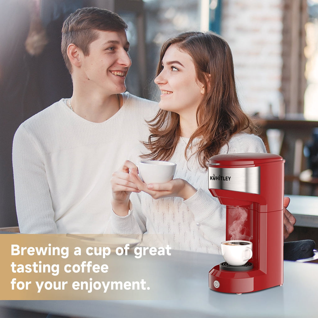 MINI Single Serve Coffee Maker - Instant Coffee Maker One Cup for K Cup & Ground Coffee, Portable Capsule Coffee Machine with 6 to 14oz Reservoir, 90 Seconds Fast Brewing and One Button Operation