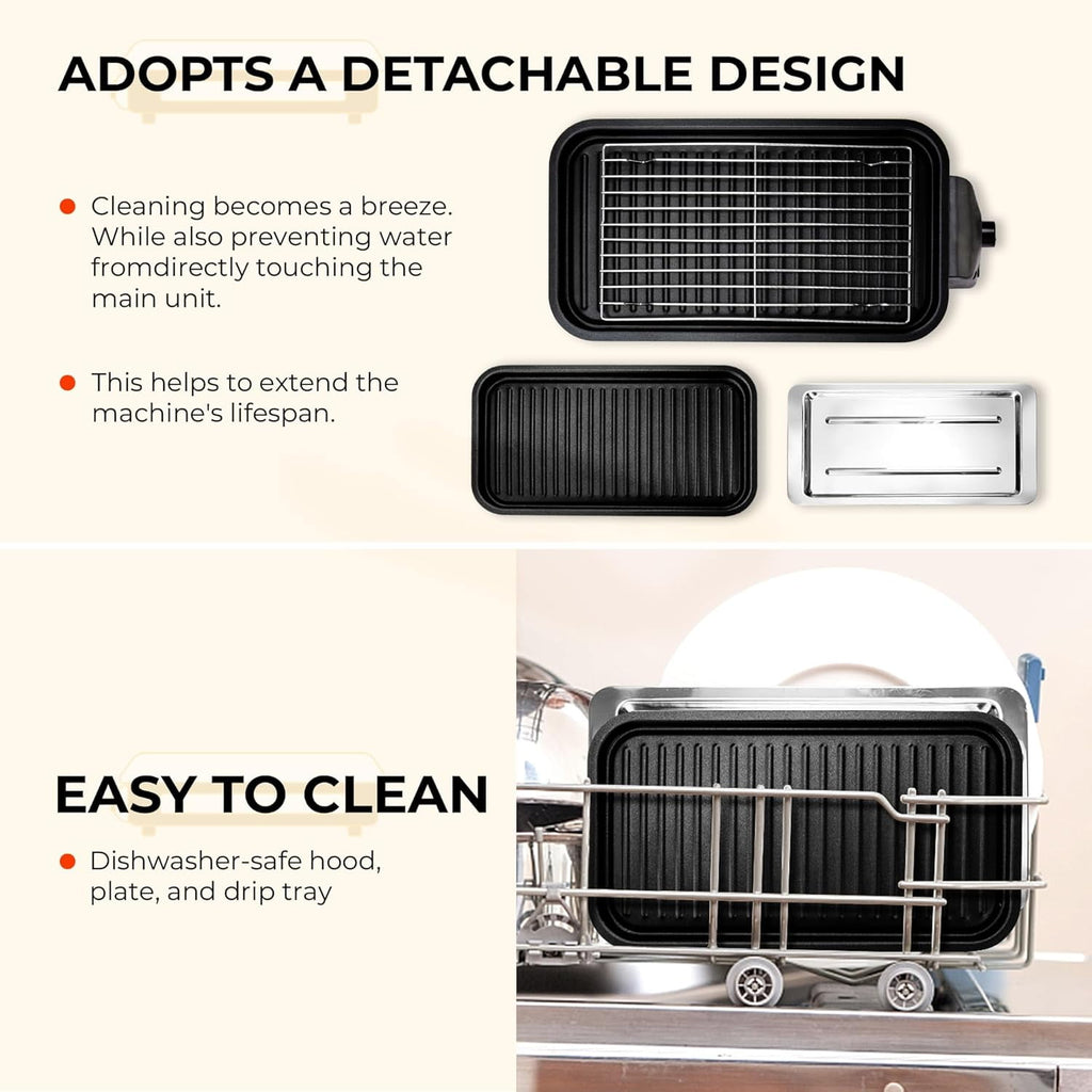 Electric Indoor Grill - 2 in 1 Indoor Grills for Kitchen with Grill Net & Non-Stick Cooking Removable Plate, Temperature Control, Dishwasher Safe, 1500W Smokeless barbecue