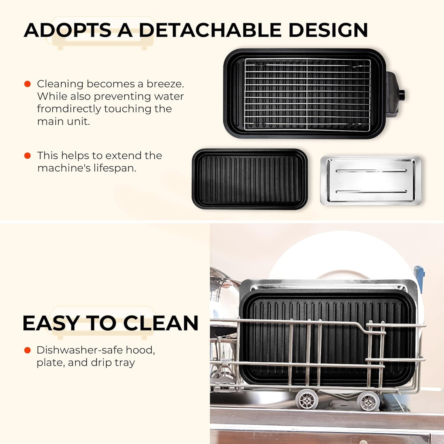 Electric Indoor Grill - 2 in 1 Indoor Grills for Kitchen with Grill Net & Non-Stick Cooking Removable Plate, Temperature Control, Dishwasher Safe, 1500W Smokeless barbecue