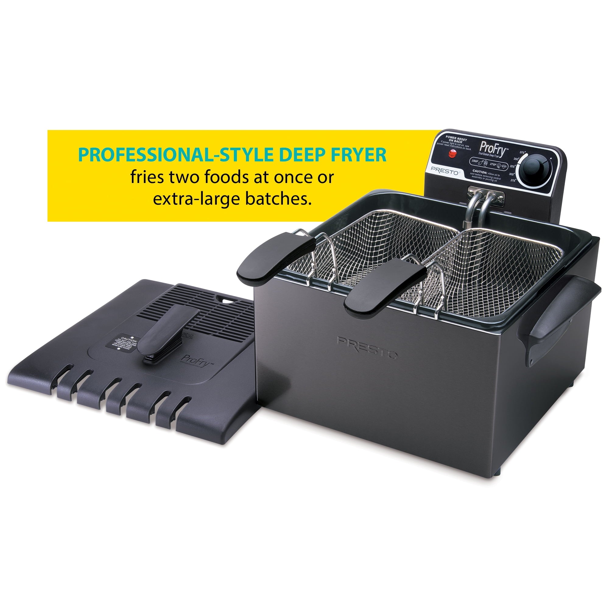 Presto 5 Qt Dual Basket Pro Fry Immersion Element Black Deep Fryer 05489