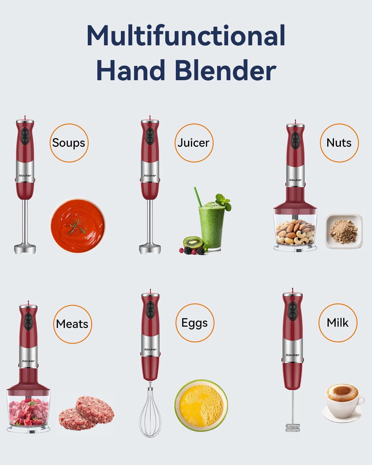 Immersion Blender Handheld 1000W 5 in 1 Corded Stick Hand Blender Kitchen with 12 Speed - BPA-Free, Mixing Beaker, Chopper, Whisk, Milk Frother, Perfect Emulsifier