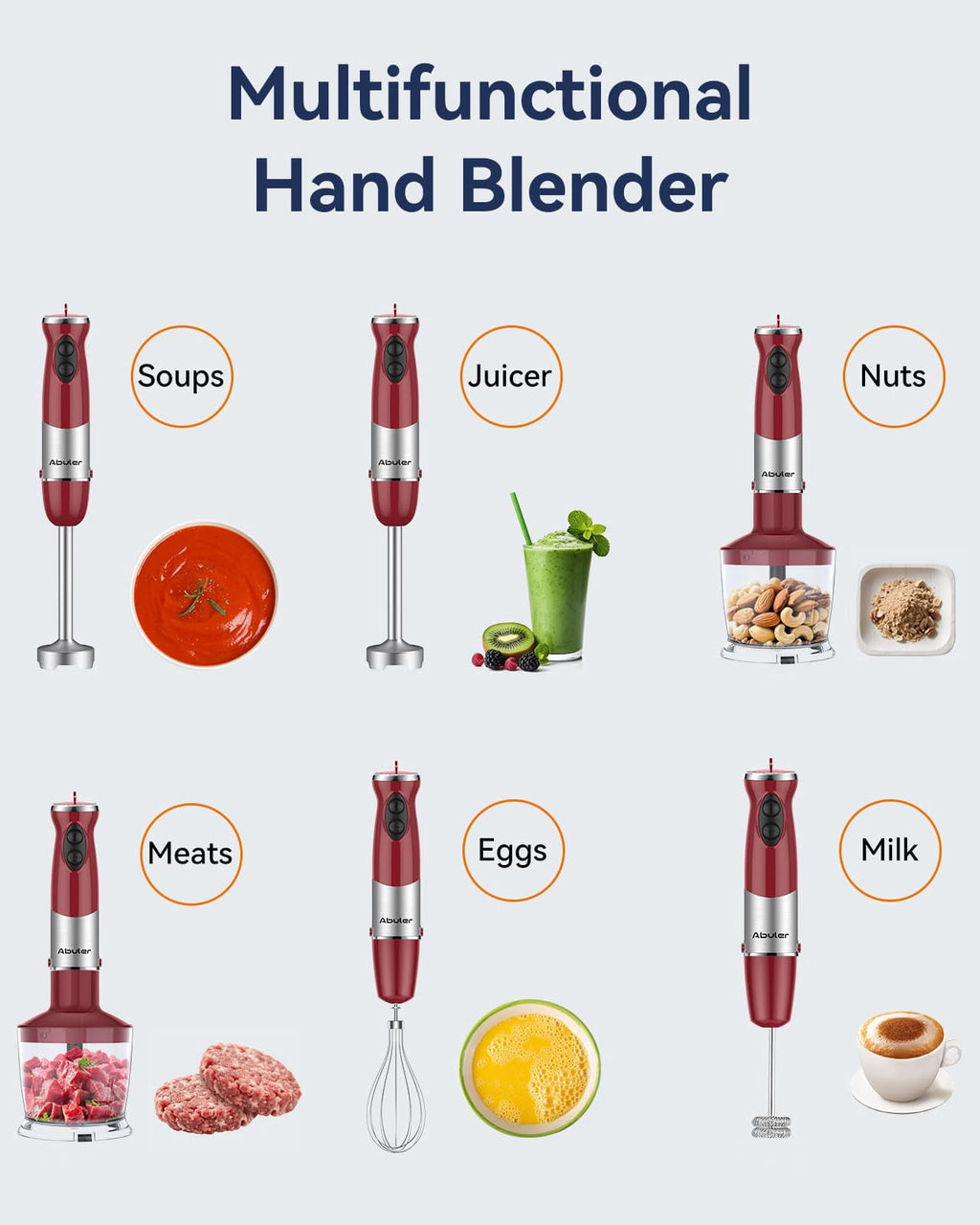 Immersion Blender Handheld 1000W 5 in 1 Corded Stick Hand Blender Kitchen with 12 Speed - BPA-Free, Mixing Beaker, Chopper, Whisk, Milk Frother, Perfect Emulsifier