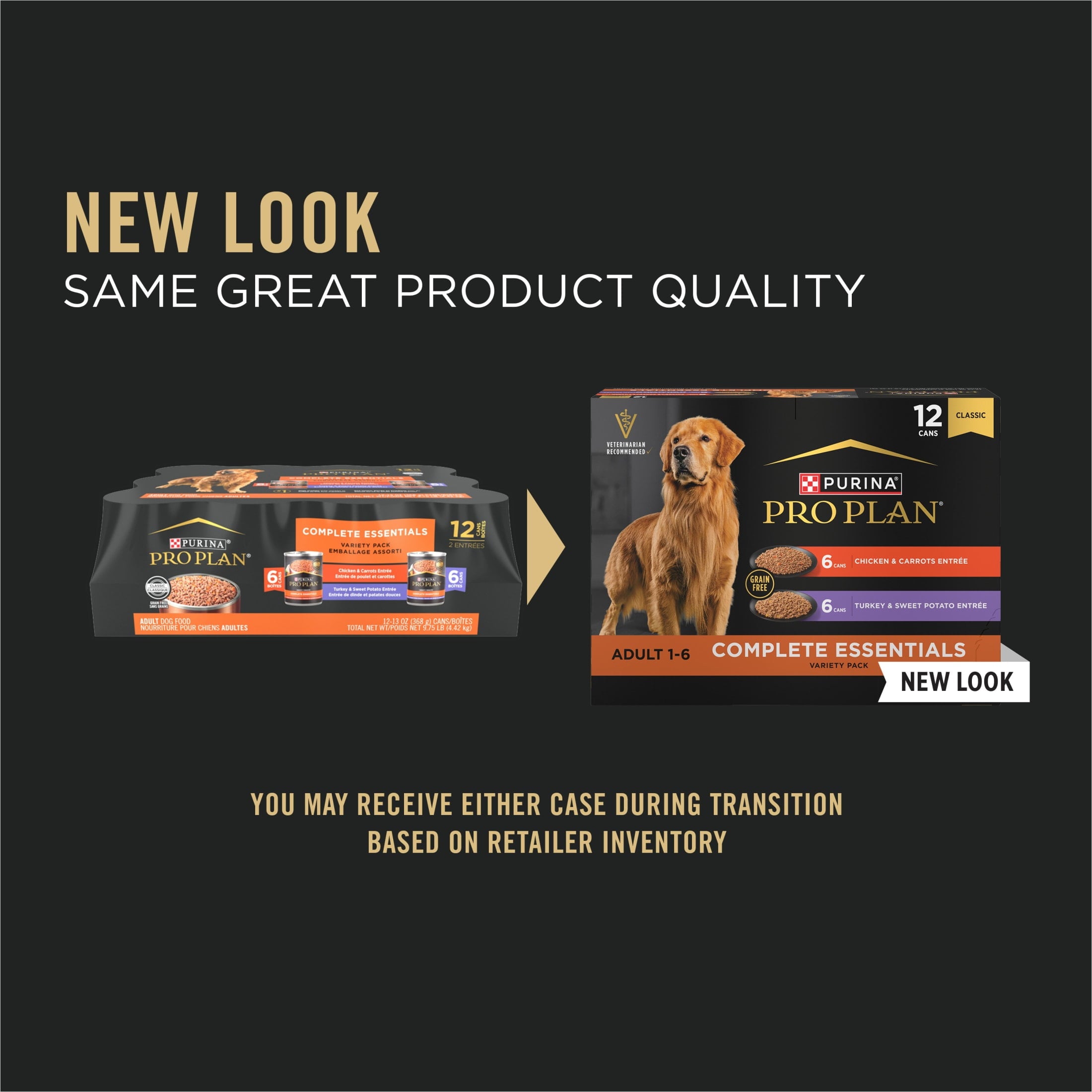 Purina Pro Plan Wet Grain Free Wet Dog Food Complete Essentials Variety Pack - Chicken and Carrots and Turkey and Sweet Potato Entrees, 13 oz Cans (12 Pack)