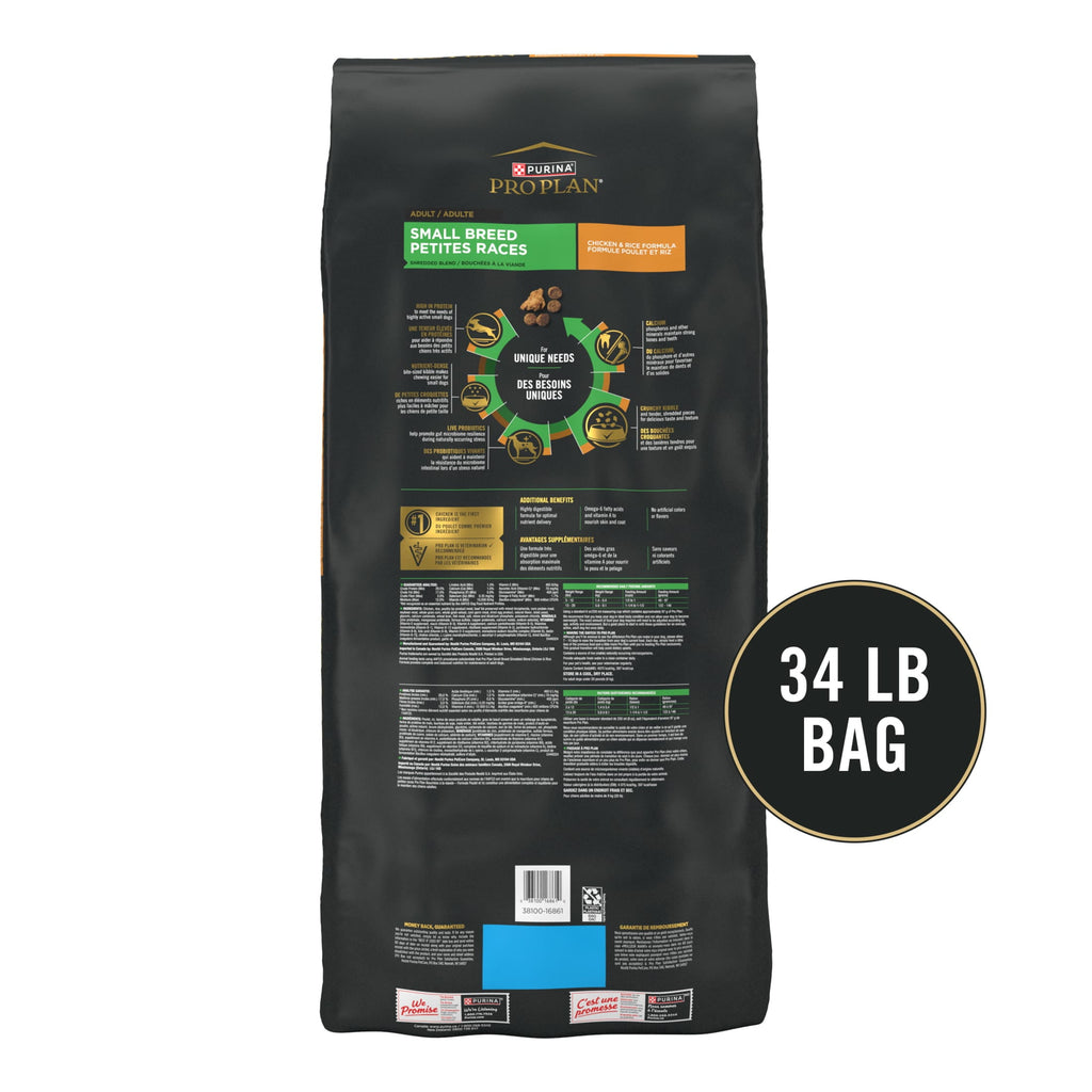Purina Pro Plan Small Breed Dog Food Shredded Blend Chicken and Rice Formula with Guaranteed Live Probiotics - 18 lb Bag