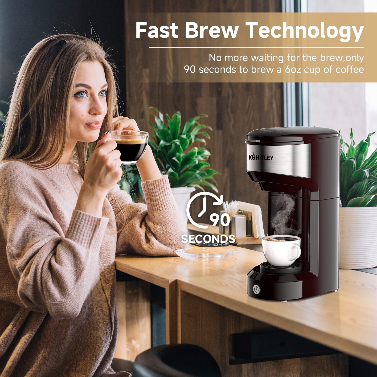 MINI Single Serve Coffee Maker - Instant Coffee Maker One Cup for K Cup & Ground Coffee, Portable Capsule Coffee Machine with 6 to 14oz Reservoir, 90 Seconds Fast Brewing and One Button Operation