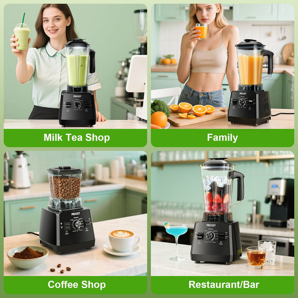 PRASKY Countertop Blender - 2-in-1 Professional Blender, 68oz Capacity 1000W 6 Speeds Blender for Kitchen with 25oz to-go Cup (Black)