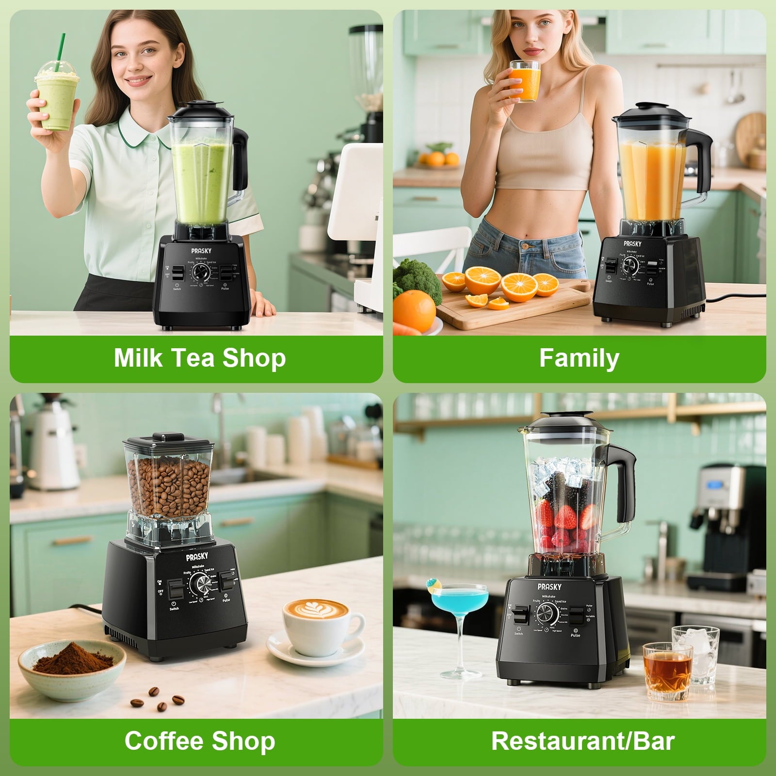 PRASKY Countertop Blender - 2-in-1 Professional Blender, 68oz Capacity 1000W 6 Speeds Blender for Kitchen with 25oz to-go Cup (Black)