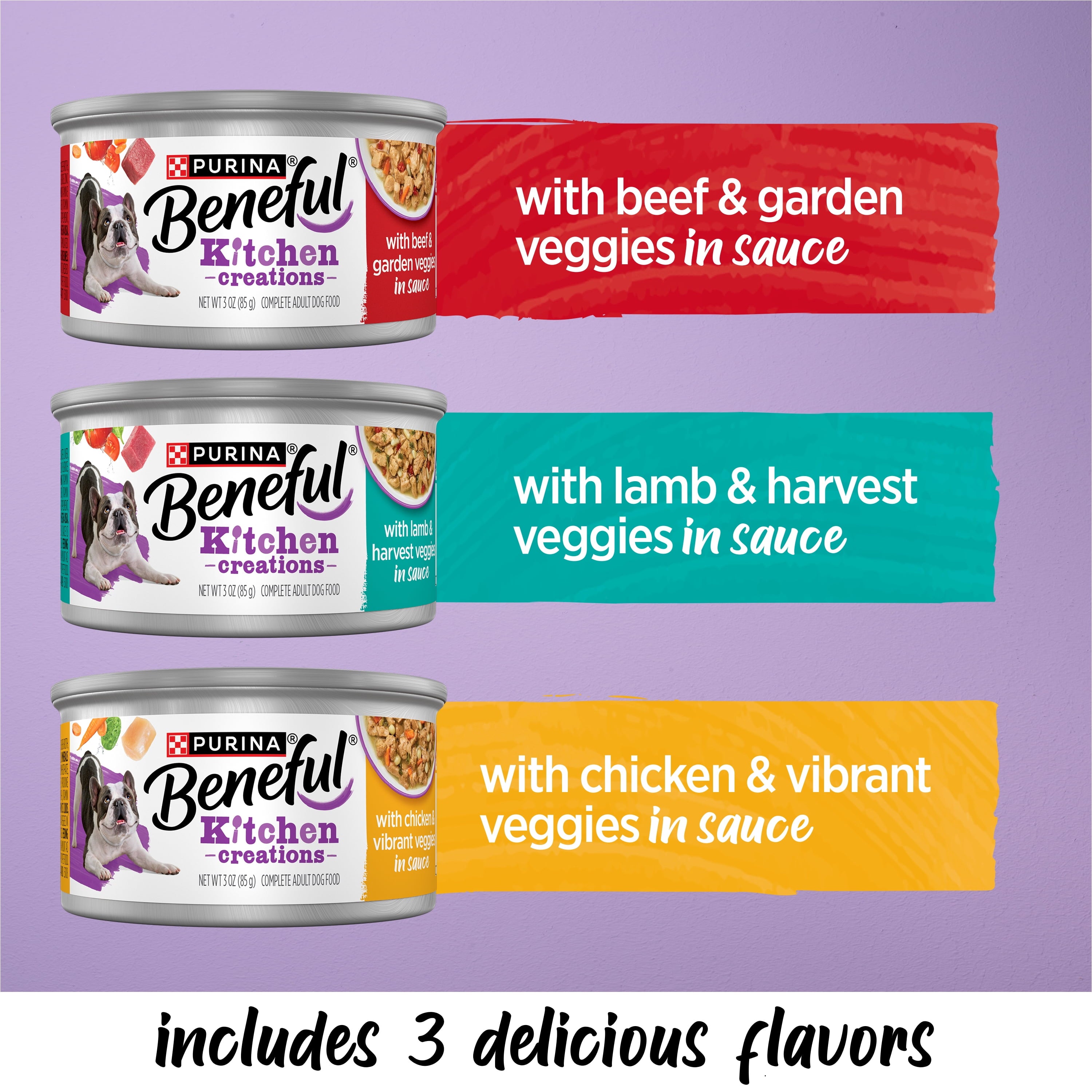 Purina Beneful Kitchen Creations With Beef - Chicken, or Lamb Wet Dog Food Variety Pack, 3 oz Cans (12 Pack)