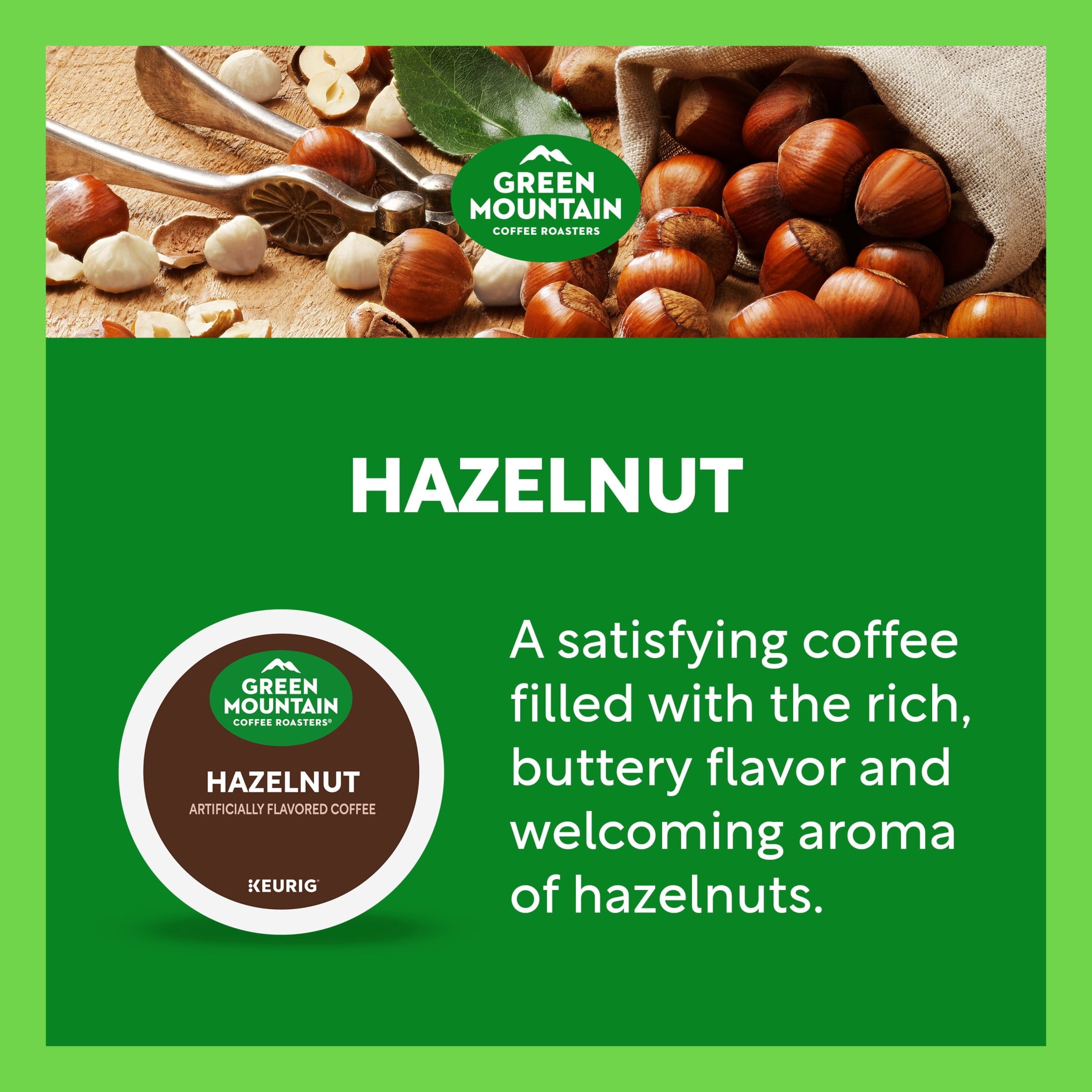 Green Mountain Coffee Hazelnut Flavored K-Cup Pods - Light Roast, 24 Count for Keurig Brewers