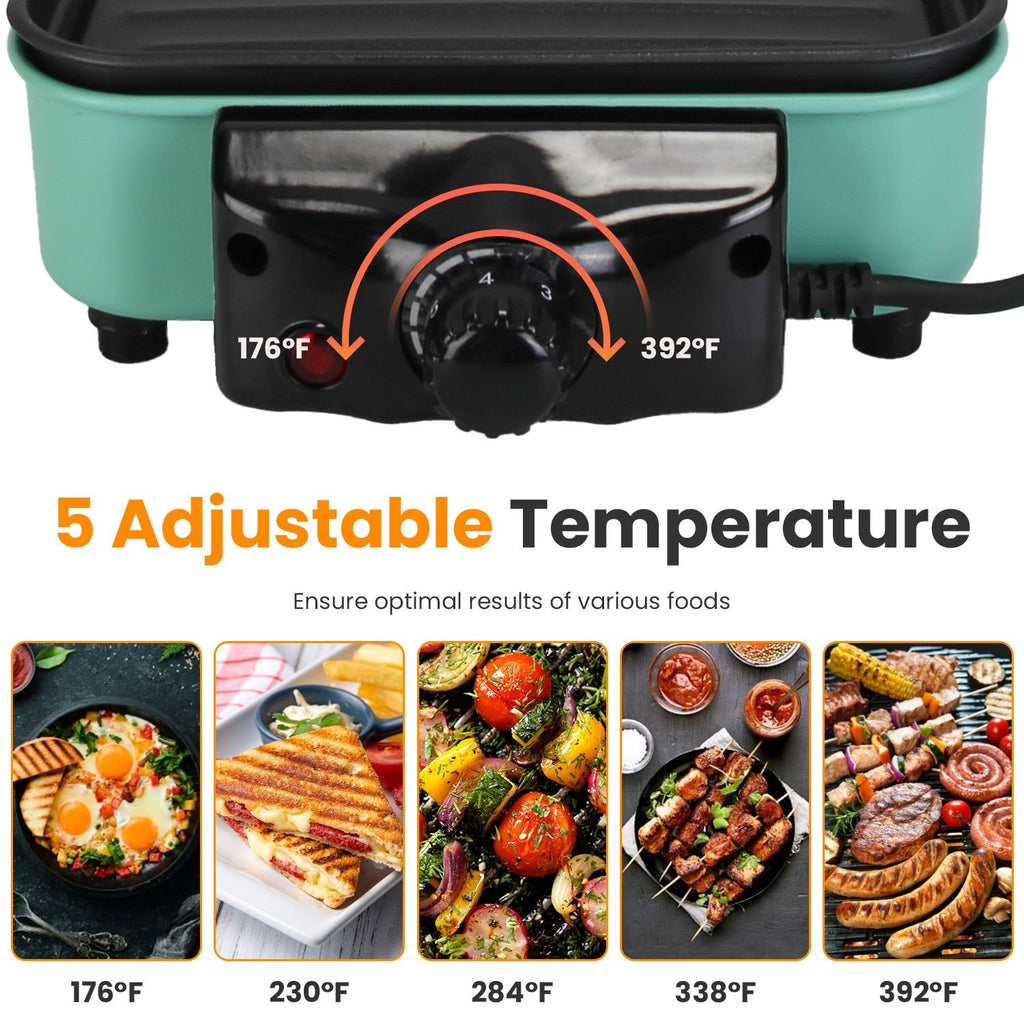 2000W Electric Indoor Grill 2-in-1 with Removable Plate & 5 Temp Controls