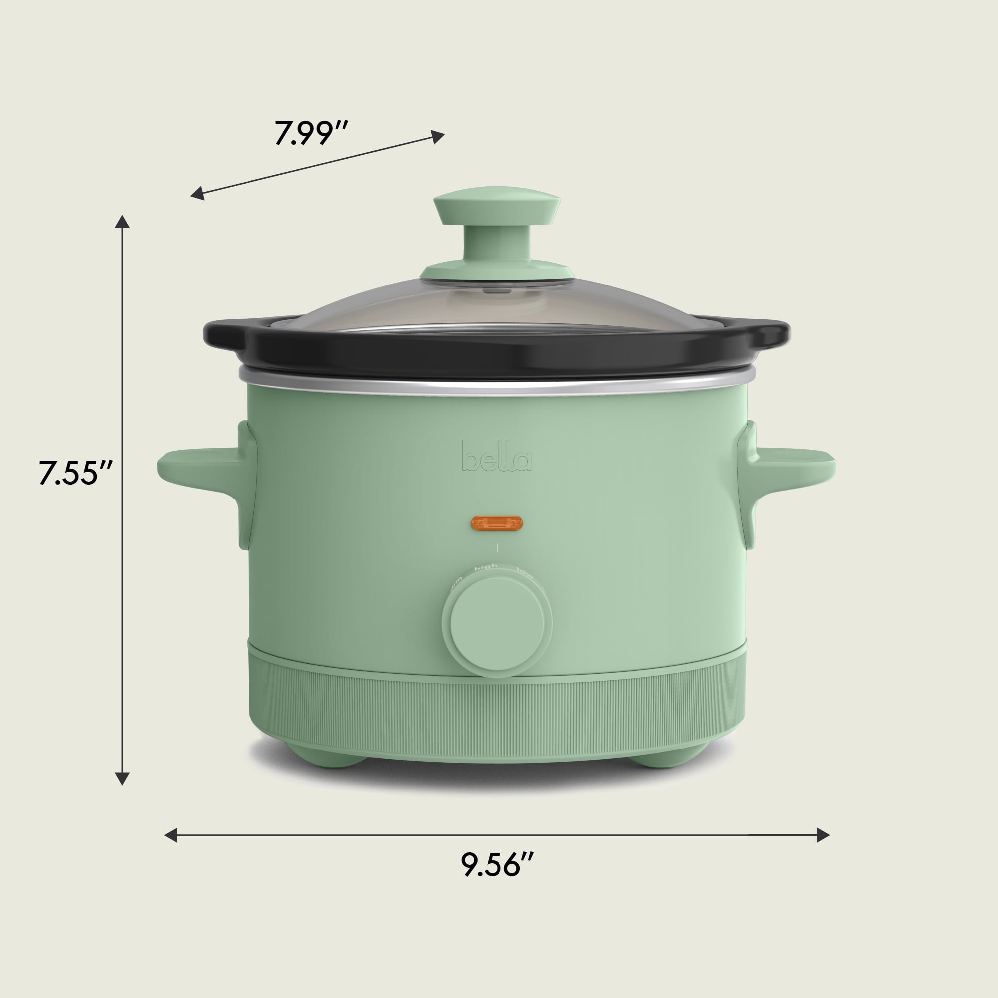 bella 1.5 Qt Manual Slow Cooker with 3 Heat Settings - Ceramic Nonstick Coating, Dishwasher Safe Pot & Tempered Glass Lid, Seaglass