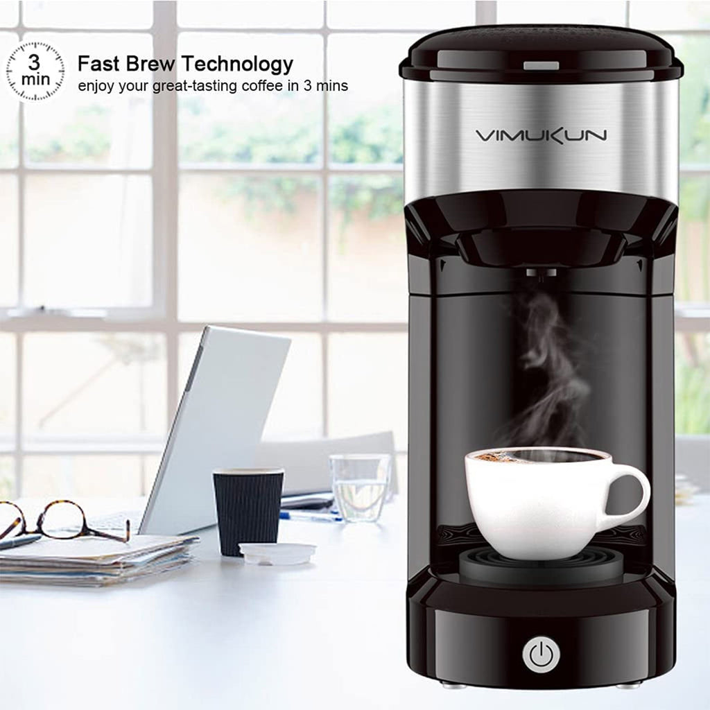 Coffee Maker - Single Serve Coffee Maker Machine 6 to 14 oz With Permanent Filter, Compatible with K Cup Pod & Ground Coffee, Mini Size Black