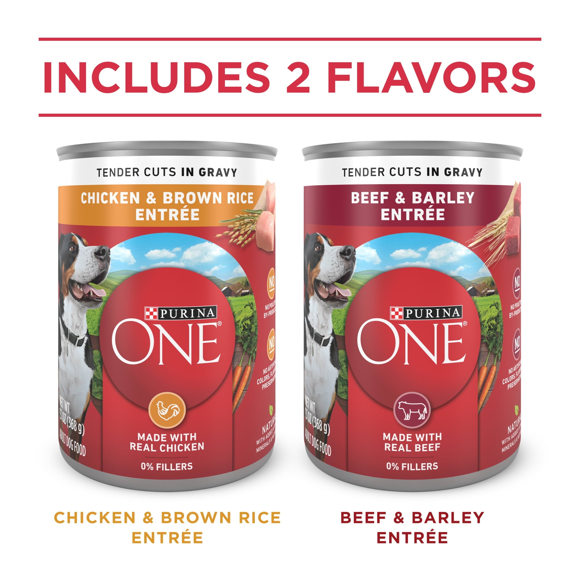 Purina ONE Tender Cuts in Gravy Chicken and Brown Rice and Beef and Barley Entrees High Protein Wet Dog Food Variety Pack - 13 oz Cans