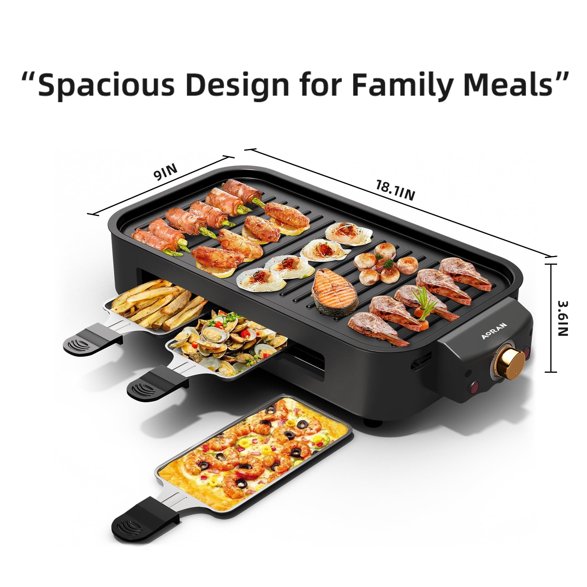 AORAN Indoor Grills Electric Smokeless - Versatile Double-layer Indoor Electric Griddles, 1500W Smokeless Grill Skillet Griddles for Home Cooking Black