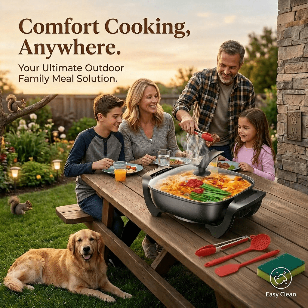 NKMY Kitchen Multi-Cooker: Non-stick - Adjustable Temp Electric Skillet. Fries, Stews, Steams. Fast Heat, Easy Clean. Ideal For Family Meals & Parties.