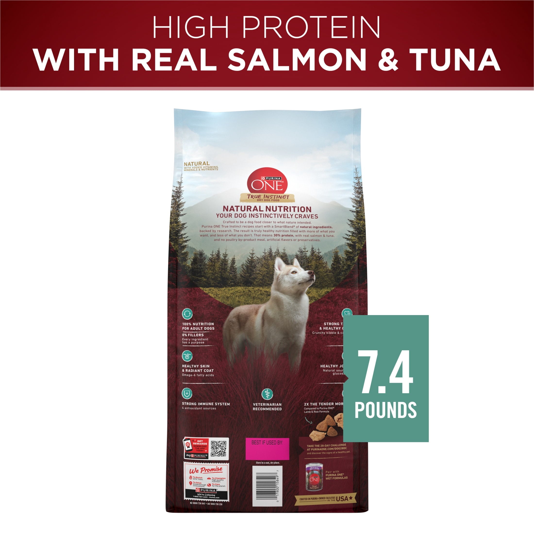 Purina ONE True Instinct With Real Salmon and Tuna Natural With Added Vitamins - Minerals and Nutrients High Protein Dog Food Dry Formula, 7.4 lb.