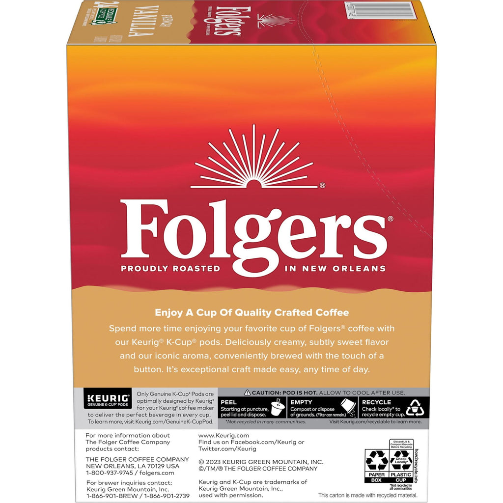 Folgers French Vanilla Artificially Flavored Coffee - Mild Roast, Keurig K Cup Pods, 24 Count Box