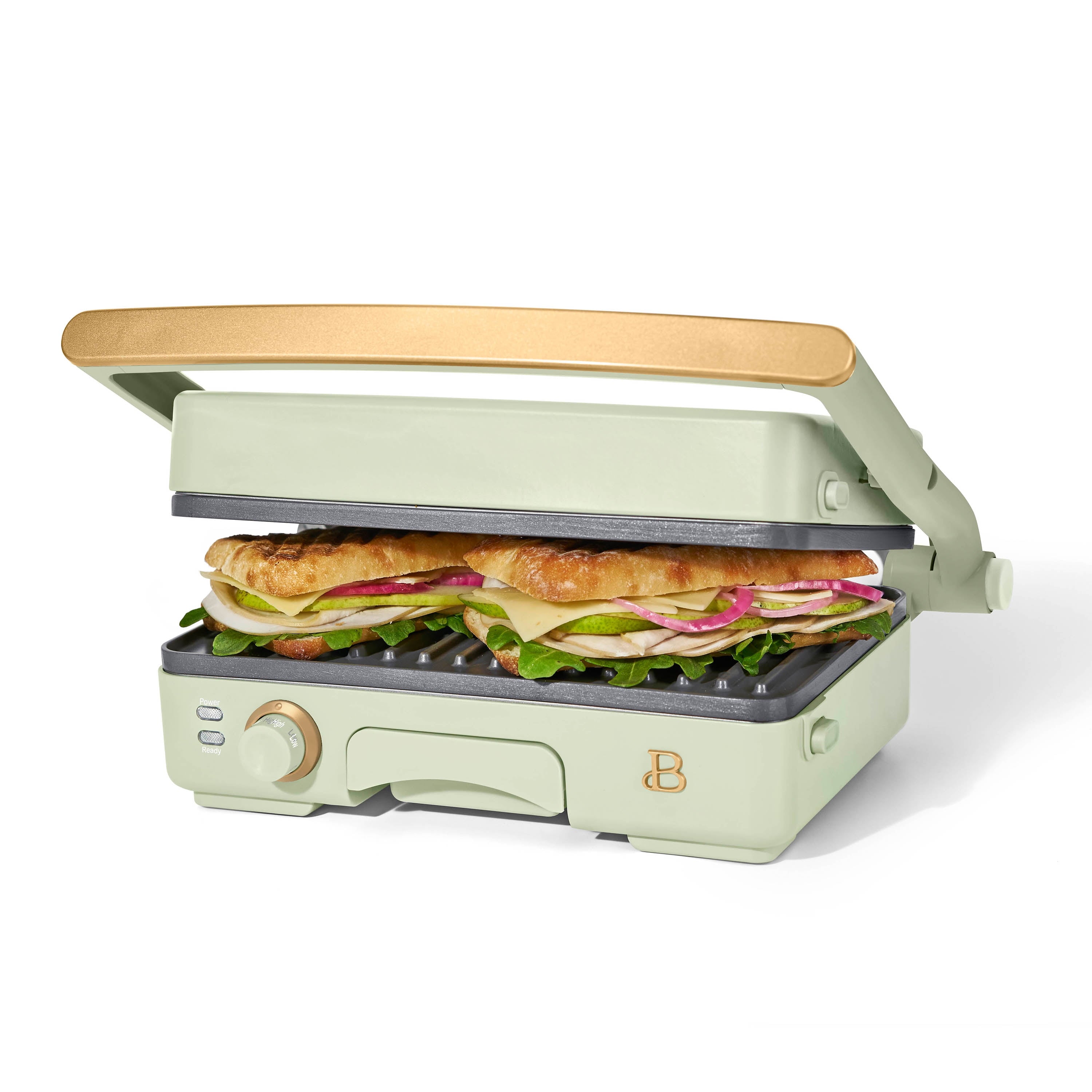 Beautiful 2-in-1 Panini Press & Grill with Detachable Plates - Sage Green by Drew Barrymore