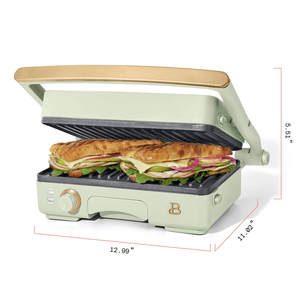 Beautiful 2-in-1 Panini Press & Grill with Detachable Plates - Sage Green by Drew Barrymore