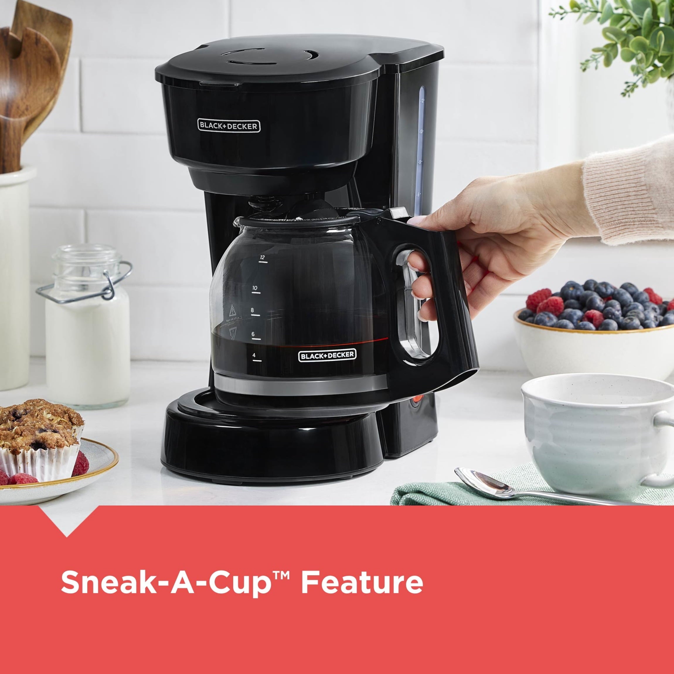 BLACK+DECKER 12-Cup Drip Coffee Maker with Easy On/Off Switch and Sneak-A-Cup Feature
