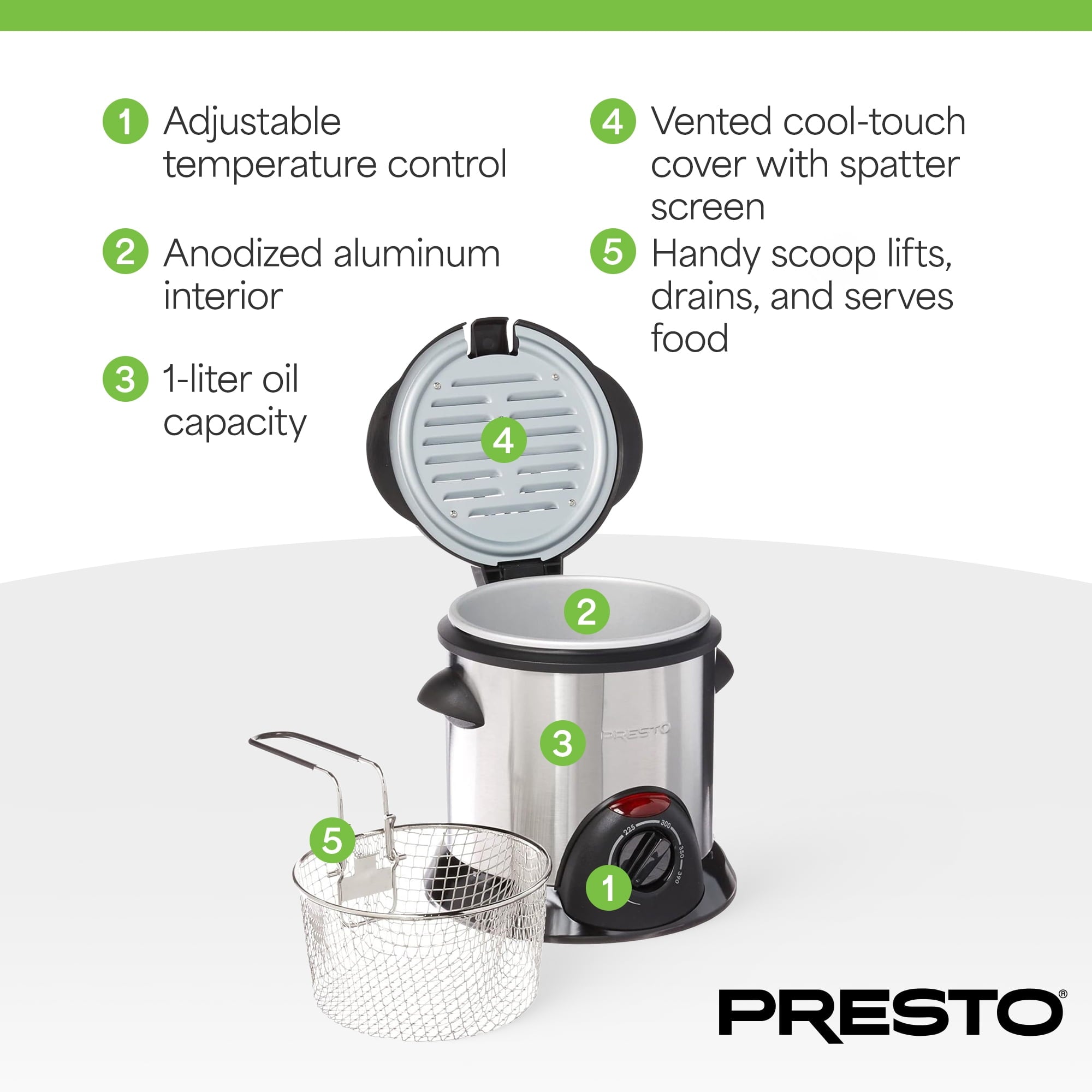 Presto® 1-Liter Stainless Steel Electric Deep Fryer 05470