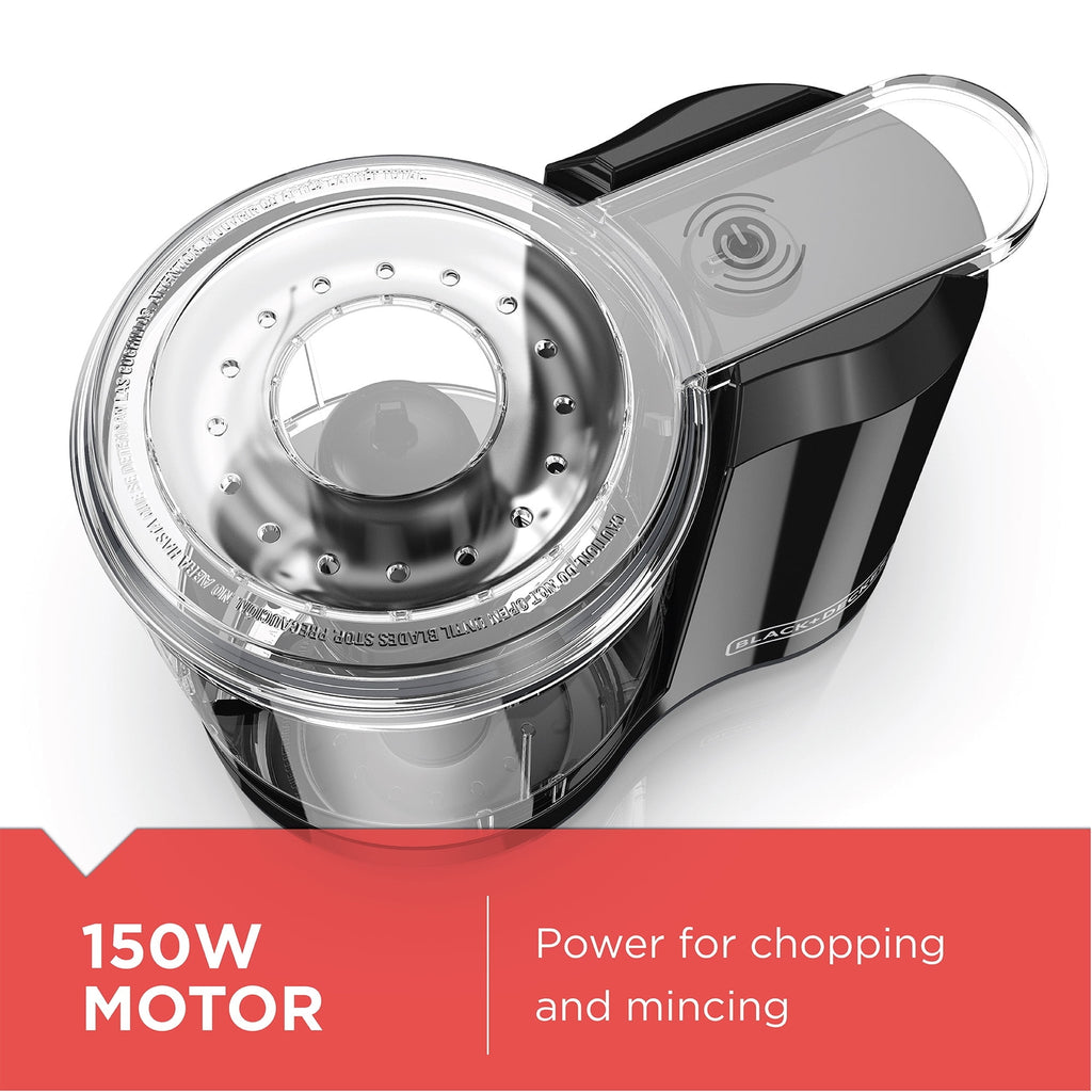 BLACK+DECKER 1.5-Cup Electric Food Chopper - One Touch Pulse, 150W Motor, Mini Food Processor, Stay-Sharp Blade, Dishwasher Safe