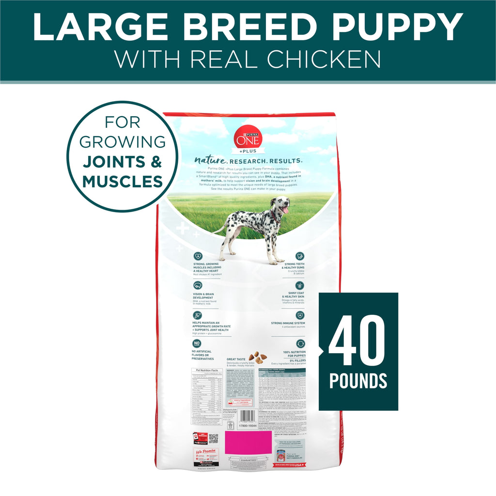Purina One Plus Puppy Dry Dog Food for Large Dogs High Protein Growth Support - Real Chicken, 40 lb Bag