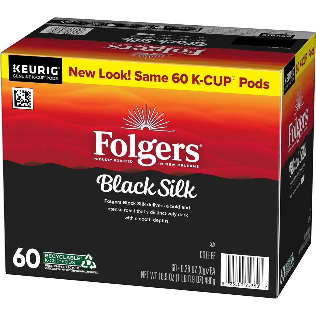 Folgers Black Silk - Dark Roast Coffee, Keurig K Cup Pods, 60 Count Box
