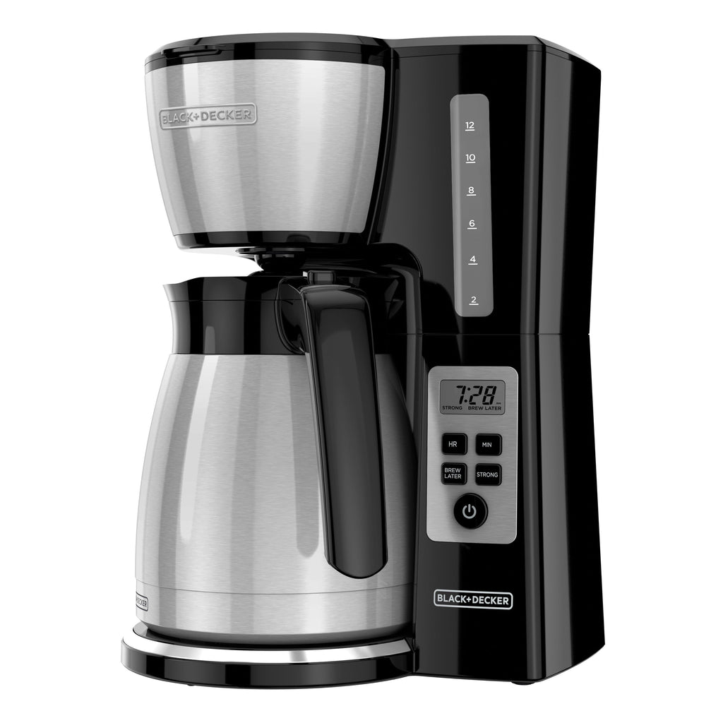 BLACK+DECKER 12 Cup Thermal Programmable Coffee Maker with Brew Strength and VORTEX Technology - Black/Steel