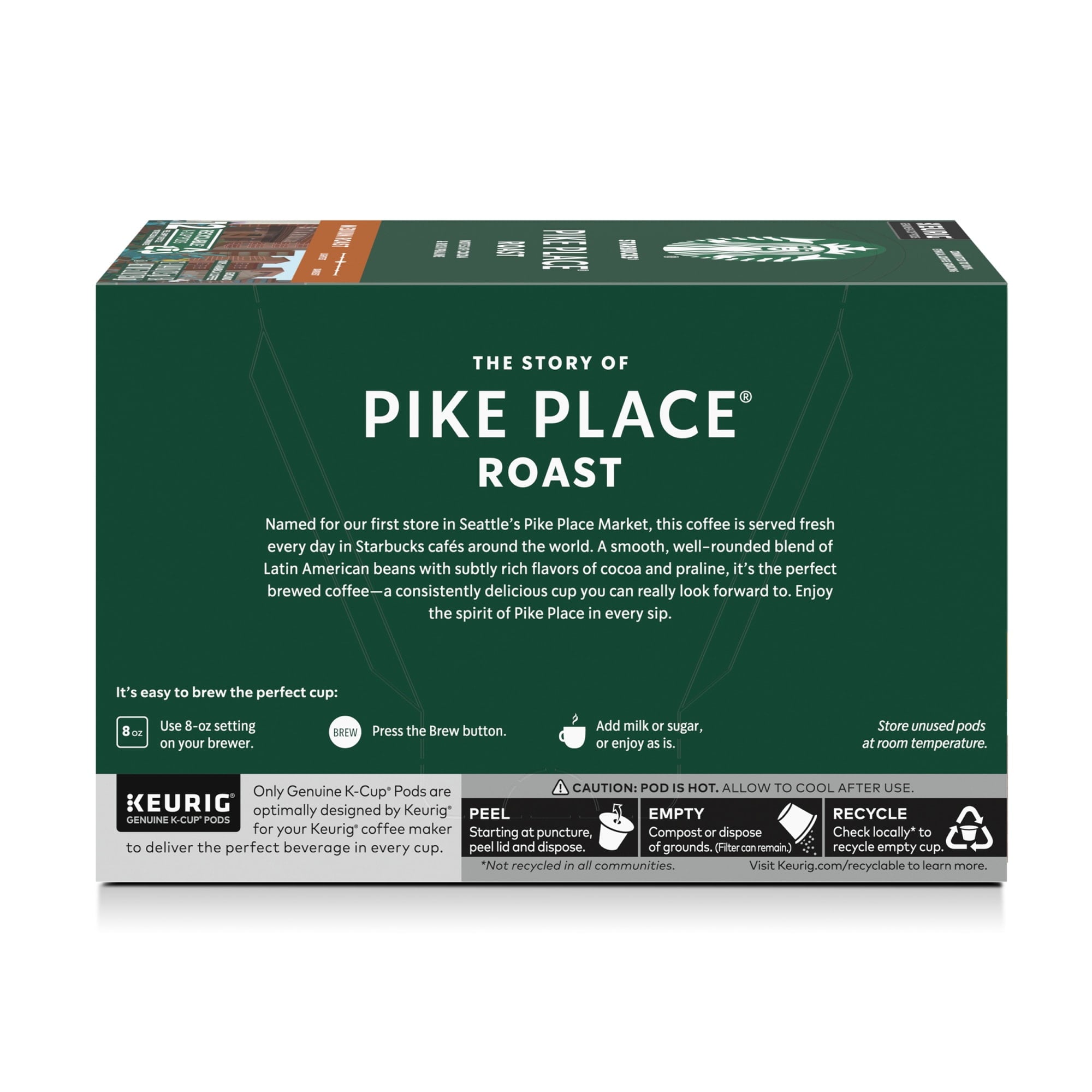 Starbucks Pike Place Roast - Hot or Iced Coffee, Medium Roast K-Cup Coffee Pods, 12 Count