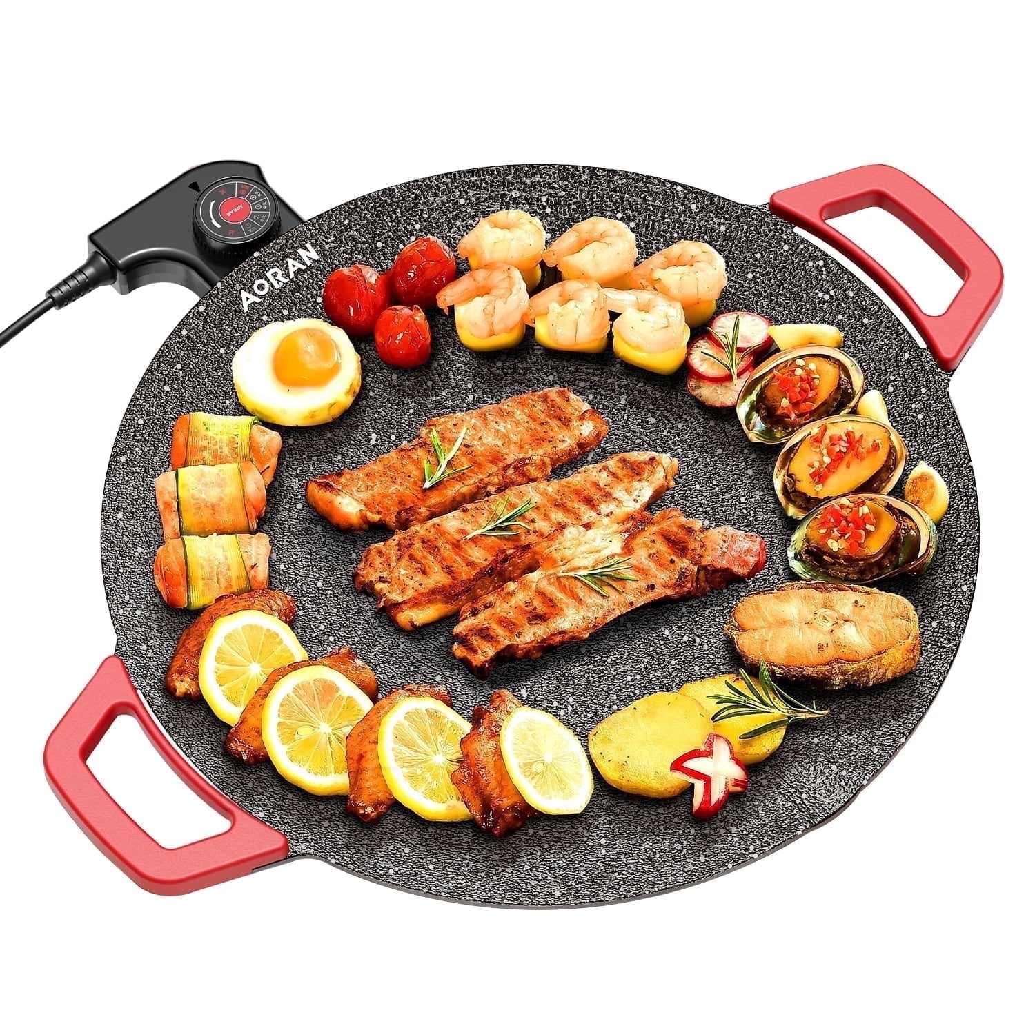 AORAN KITCHEN Indoor Grills Electric Smokeless – Nonstick Griddle for Use - Compact & Versatile Cooking for Steaks, Pancakes, and BBQ